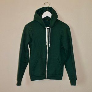 American Apparel F497 XS Dark Green Zip Up Hoodie